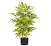 HOMCOM Bambou Artificiel Plantes artificielles décoratives Hauteur 60 cm - Tronc Branches Lichen Feuilles Grand réalisme Pot Inclus Noir Vert