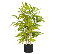 HOMCOM Bambou Artificiel Plantes artificielles décoratives Hauteur 60 cm - Tronc Branches Lichen Feuilles Grand réalisme Pot Inclus Noir Vert