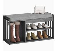 HOMCOM Banc à chaussures avec assise rembourrée avec espace de rangement, 3 compartiments, pour salon, couloir, 86 x 30 x 45,4 cm, gris
