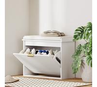 HOMCOM Banc à chaussures avec coussin d'assise rembourré et tiroir rabattable pour couloir, chambre, 62 x 26 x 47,5 cm, blanc