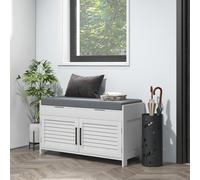 HOMCOM Banc à Chaussures avec Étagère Intérieure Réglable sur 3 Niveaux, en MDF et Simil Lino, 90x36x50 cm, Blanc et Gris
