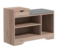 HOMCOM Banc à Chaussures, Banc de Rangement, 1 tiroir et 3 Compartiments, Meuble d'entrée avec Coussin rembourrée, pour Couloir, entrée, Chambre, 76,5 x 30 x 52 cm, Gris Effet Bois