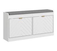 HOMCOM Banc à Chaussures, Banc de Rangement étroit, Assise rembourrée, Porte Motifs de Lignes en Relief, tiroir Rabattable et étagère réglable, pour entrée, Couloir, 106 x 24 x 52,5 cm, Blanc