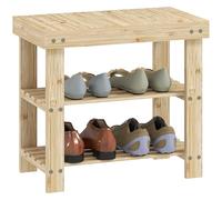HOMCOM Banc à chaussures en bambou avec siège organisateur de chaussures à 3 niveaux pour 4 paires de chaussures pour entrée, salon, chambre 50 x 28 x 45 cm Naturel