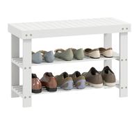 HOMCOM Banc à Chaussures en Bambou, étagère à Chaussures à 3 Niveaux, Style scandinave, Banc de Rangement pour entrée, Salon, Chambre, Charge 136 Kg, 70 x 28 x 45 cm, Blanc