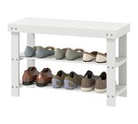 HOMCOM Banc à chaussures en bambou, étagère à chaussures à 3 niveaux, style scandinave, charge 136 Kg, 70 x 28 x 45 cm, blanc