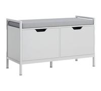 HOMCOM Banc à Chaussures Meuble à Chaussures, 2 placards, Meuble d'entrée avec Coussin rembourrée, pour Couloir, entrée, Chambre, 84l x 35P x 50H cm, Blanc