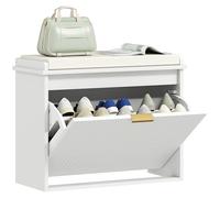 HOMCOM Banc à Chaussures Meuble à Chaussures avec Coussin d'assise rembourré et tiroir Rabattable, Banc d'entrée pour Couloir, Chambre, 62 x 26 x 47,5 cm, Blanc