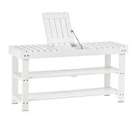 HOMCOM Banc à Chaussures, Meuble à Chaussures en Bois à 3 Niveaux avec étagère de Rangement et Compartiment caché, Banc d'entrée pour Couloir, Chambre, 90 x 29 x 45 cm, Blanc