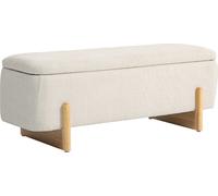 HOMCOM Banc avec espace de rangement, banc rembourré avec aspect lin, pieds en bois, banc de lit avec charnières de sécurité pour salon, chambre, couloir, 111 x 44 x 44,5 cm, crème