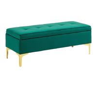 HOMCOM Banc avec espace de rangement, banc rembourré avec aspect velours, pieds métalliques, banc-lit pour salon, chambre, couloir, 120 x 44 x 44,5 cm, vert