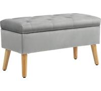 HOMCOM Banc avec espace de rangement, banc rembourré avec couvercle, banc-lit avec aspect velours, pour entrée chambre salon, bois caoutchouc 80 x 35 x 40 cm Gris