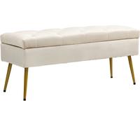 HOMCOM Banc avec espace de rangement, banc rembourré avec couvercle, banc-lit avec aspect velours, pour couloir chambre à coucher salon, cadre métallique 102 x 35 x 43 cm Beige