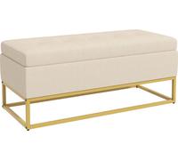 HOMCOM Banquette avec Espace de Rangement, capitonnage décoratif, effet flanelle, pieds en acier doré, 110 x 47 x 46,5 cm