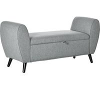 HOMCOM Banc, banc de lit avec espace de rangement, banc rembourré avec accoudoirs, aspect lin