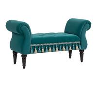 HOMCOM Banc Banc rembourré, Aspect Velours, Banc de Luxe avec Pieds en Bois, Banc d'entrée pour Chambre à Coucher, Charge maximale 150 kg, Vert, 117 x 40 x 58 cm