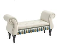 HOMCOM Banc Banc rembourré, Aspect Velours, Banc de Luxe avec Pieds en Bois, Banc d'entrée pour Chambre à Coucher, Charge maximale 150 kg, Beige, 117 x 40 x 58 cm