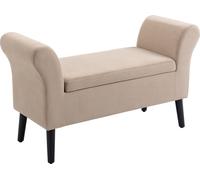 HOMCOM Banc Banc rembourré avec espace de rangement Accoudoirs Banc coffre moderne couloir chambre salon polyester velouté bois caoutchouc beige 115,5 x 43,5 x 66 cm