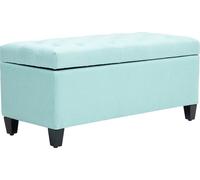 HOMCOM Banc Banc rembourré avec espace de rangement Banc coffre couloir chambre salon polyester lin bois caoutchouc vert 100 x 40 x 44 cm
