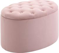 HOMCOM Banc Banc rembourré avec espace de rangement Banc coffre Forme ovale Entrée Chambre Salon Polyester velouté Rose 71 x 52 x 42 cm