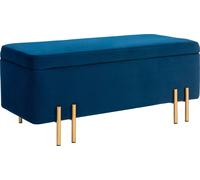 HOMCOM Banc, banc rembourré avec espace de rangement, banc coffre, tissu, métal, bois caoutchouc, mousse, bleu foncé, 100 x 40 x 42 cm