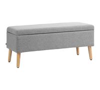 HOMCOM Banc Banc rembourré avec espace de rangement Banc de lit aspect lin pour entrée chambre salon bois caoutchouc gris 110 x 39 x 45 cm