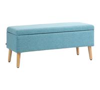 HOMCOM Banc Banc rembourré avec espace de rangement Banc de lit avec aspect lin pour entrée chambre salon bois caoutchouc bleu 110 x 39 x 45 cm