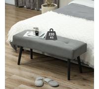 HOMCOM Banc banquette bout de lit rembourré en velours côtelé et pieds en acier noir charge 220 Kg 100 x 36 x 45 cm gris