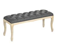 HomCom Banc banquette capitonnée style classique chic 110 cm piètement bois hévéa sculpté lin gris