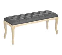 HomCom Banc banquette capitonnée style classique chic 110 cm piètement bois hévéa sculpté lin gris