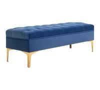 HOMCOM Banc Banquette Capitonnée Bout de Lit 118x45x42cm Velours Bleu