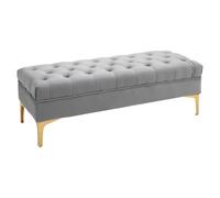 HomCom Banquette capitonnée style classique – Velours gris clair piètement métal doré 118x45x42 cm