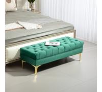 HOMCOM Banc banquette capitonnée bout de lit style classique chic dim. 118L x 45l x 42H cm piètement métal doré velours vert