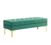 HOMCOM Banc Banquette capitonnée Bout de lit Style Classique Chic dim. 118L x 45l x 42H cm piètement métal doré Velours Vert