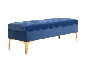 HOMCOM Banc Banquette capitonnée Bout de lit Style Classique Chic dim. 118L x 45l x 42H cm piètement métal doré Velours Bleu