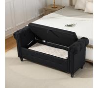 HOMCOM Banc banquette coffre 2 en 1 en tissu aspect lin avec pieds en bois 146,5 x 49 x 72 cm noir
