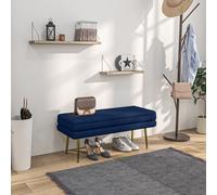 HOMCOM Banc banquette coffre de rangement 2 en 1 assise aspect velours et pieds acier - 100 x 37,5 x 42 cm bleu et doré
