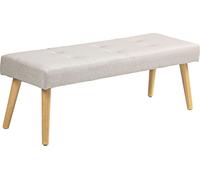 HOMCOM Banc, banquette rembourrée avec aspect lin, fixation par boutons, banquette lit avec pieds en bois pour chambre, salon, couloir, 120 x 41 x 43 cm, crème