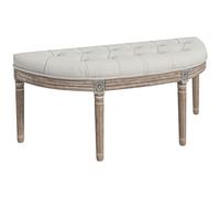 HOMCOM Banc Bout de lit Banc d'entrée en Forme Demi-Lune, Banquette capitonnée, Style Louis XVI, Structure en Bois Massif sculpté, patiné, siège en Tissu Aspect Lin, crème