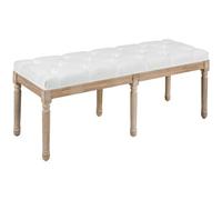 HomCom Tabouret repose-pied capitonné Style classique Bois d'hévéa sculpté patiné aspect lin crème