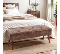 HOMCOM Banc bout de lit banquette capitonnée style vintage 114 x 38 x 42 cm piètement bois revêtement marron effet vieilli