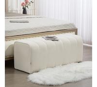HOMCOM Banc bout de lit, banquette rembourrée, style moderne, ottoman en tissu aspect lin, 110 x 40 x 44 cm, crème