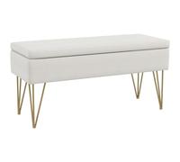 HomCom Banquette coffre de rangement Style Art déco, acier doré, tissu crème blanc