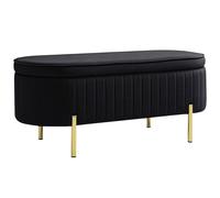 HOMCOM Banc Coffre d'Entrée Ovale 72L avec Couvercle Relevable, Assise Rembourrée, en Velours, Noir