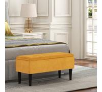HOMCOM Banc Coffre en Polyester et Bois pour Chambre à Coucher et Entrée, 95x38x45 cm, Orange