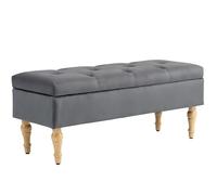 HOMCOM Banc coffre rangement 2 en 1 banquette en velours banc de rangement 38L style médiéval avec couvercle à charnière capitonné et pieds en bois pour couloir, salon, chambre, 102 x 38 x 41 cm, gris