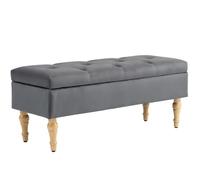 HomCom – Banquette coffre Style Baroque – Piètement bois, assise capitonnée velours gris, 38L