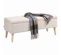HomCom – Banc coffre de rangement scandinave – Piètement effilé en hévéa, tissu beige