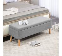 HOMCOM Banc coffre rangement rembourré aspect lin pour chambre à coucher, entrée, salon, charge 220 Kg, 110 x 39 x 45 cm, gris