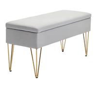 HOMCOM Banc de bout de lit avec coffre en tissu et pieds en acier, 100x40x49 cm, Gris clair